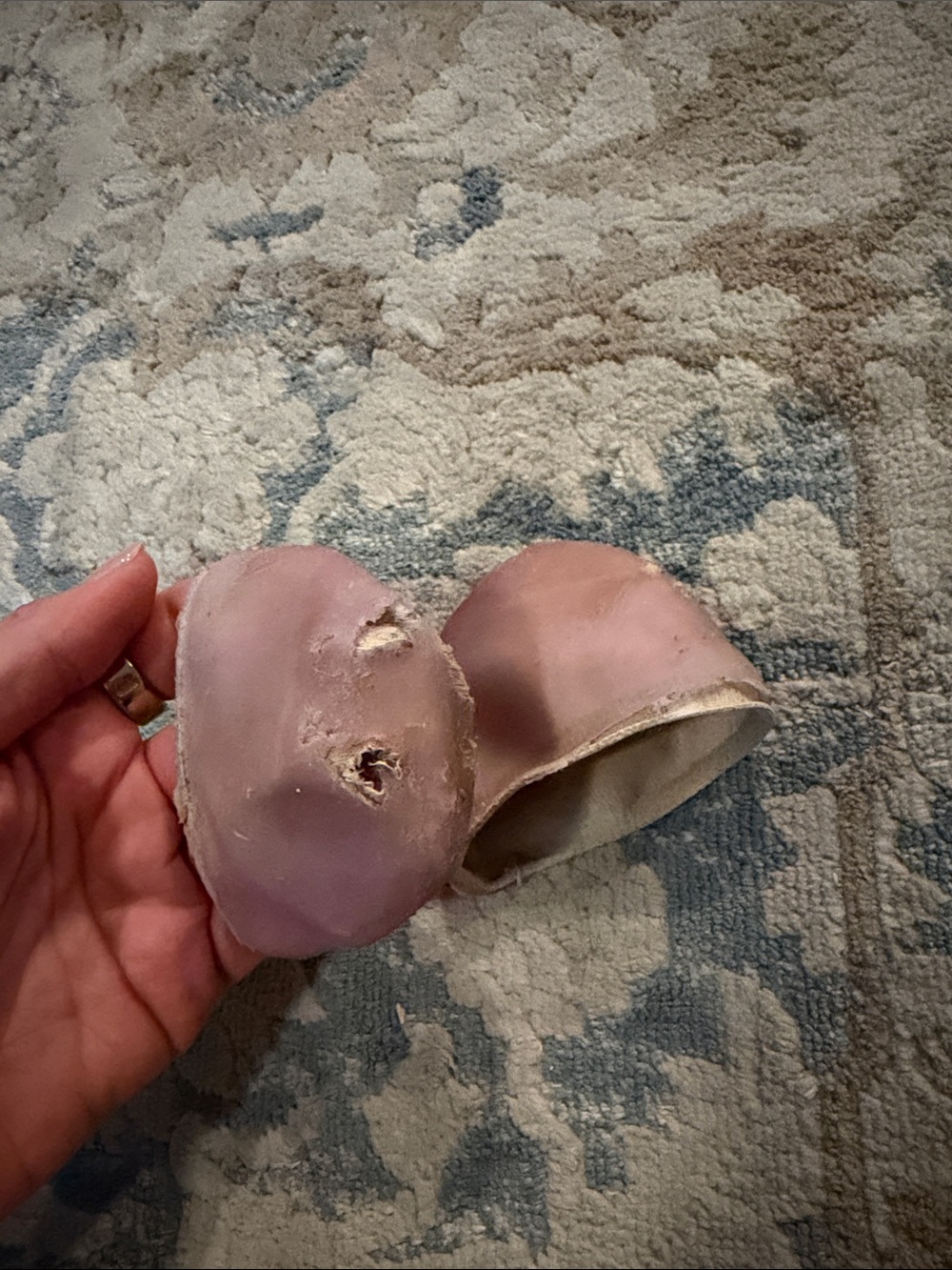 Very used ballet pointe shoe toe pads